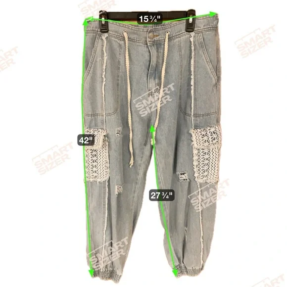 POL Distressed Denim Lace Pocket Cargo Jogger - Picture 8 of 8